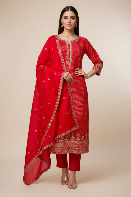Rani Dola Unstitched Salwar Suit With Cotton Dupatta