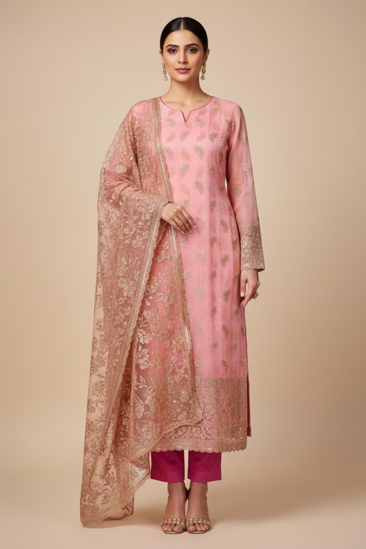 Gajari Organza Unstitched Salwar Suit With Organza Dupatta