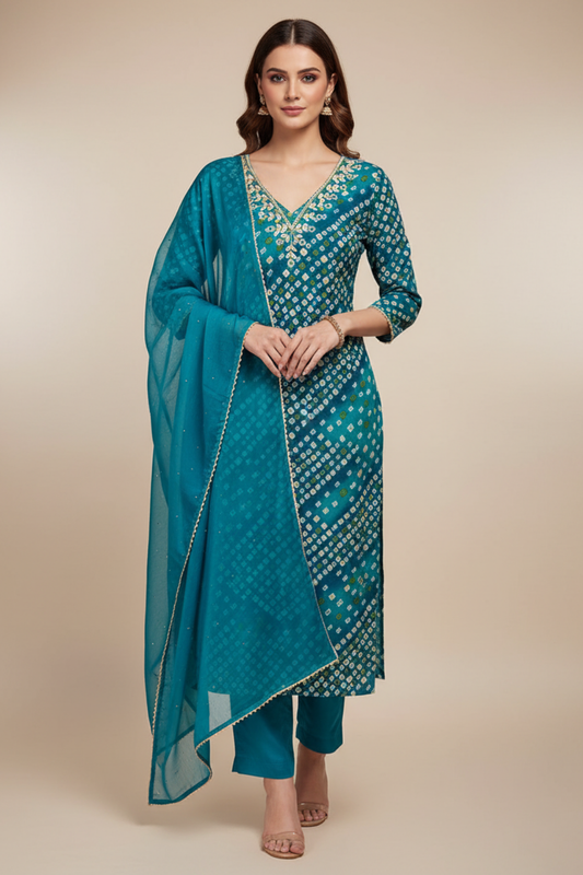 Rama Cotton Unstitched Salwar Suit With Chiffon Dupatta