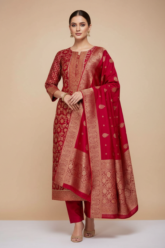 Magenta Cotton Unstitched Salwar Suit With Cotton Dupatta