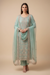 Tea Green Organza Unstitched Salwar Suit With Organza Dupatta