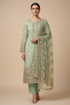 Mint Green Organza Unstitched Salwar Suit With Organza Dupatta