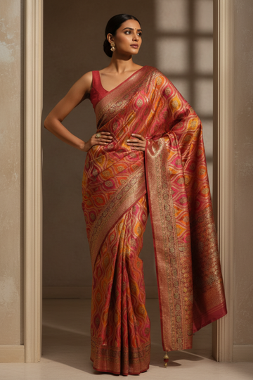 Timeless Elegance Rani Banarasi Silk Saree With Unstitched Blouse
