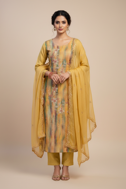 Pista Georgette Unstitched Salwar Suit With Chiffon Dupatta