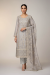 Grey Organza Unstitched Salwar Suit With Organza Dupatta