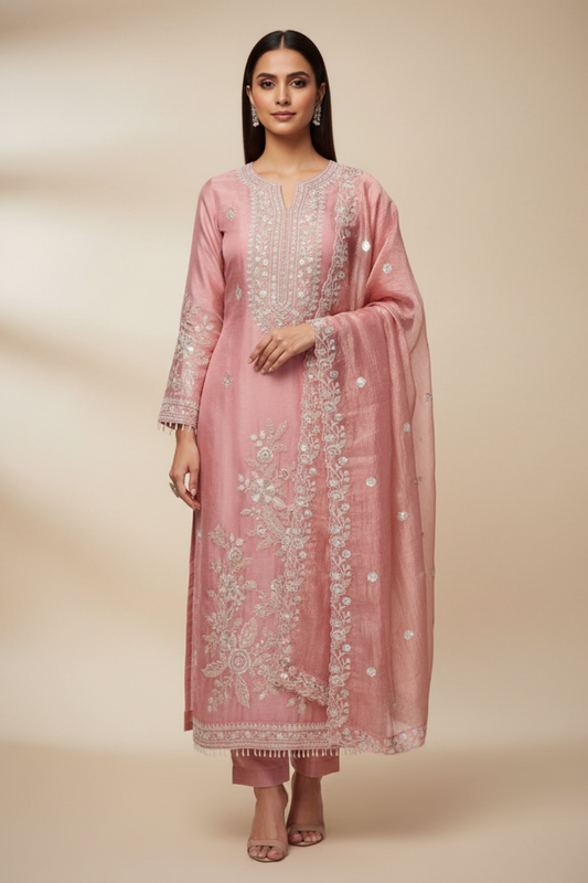 Gajari Organza Unstitched Salwar Suit With Organza Dupatta