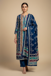 Navy Blue Pashmina Unstitched Salwar Suit With Pashmina Dupatta