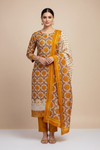 Tussar Mustard Pashmina Unstitched Salwar Suit With Cotton Dupatta