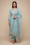 Tea-green Organza Unstitched Salwar Suit With Organza Dupatta