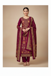 Garnet Pashmina Unstitched Salwar Suit With Cotton Dupatta