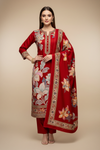Maroon Pashmina Unstitched Salwar Suit With Pashmina Dupatta