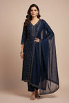 Navy Blue Organza Unstitched Salwar Suit With Organza Dupatta
