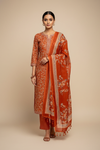 Rust Pashmina Unstitched Salwar Suit With Cotton Dupatta