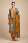 Tussar Mustard Pashmina Unstitched Salwar Suit With Pashmina Dupatta