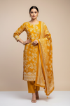 Mustard Pashmina Unstitched Salwar Suit With Pashmina Dupatta