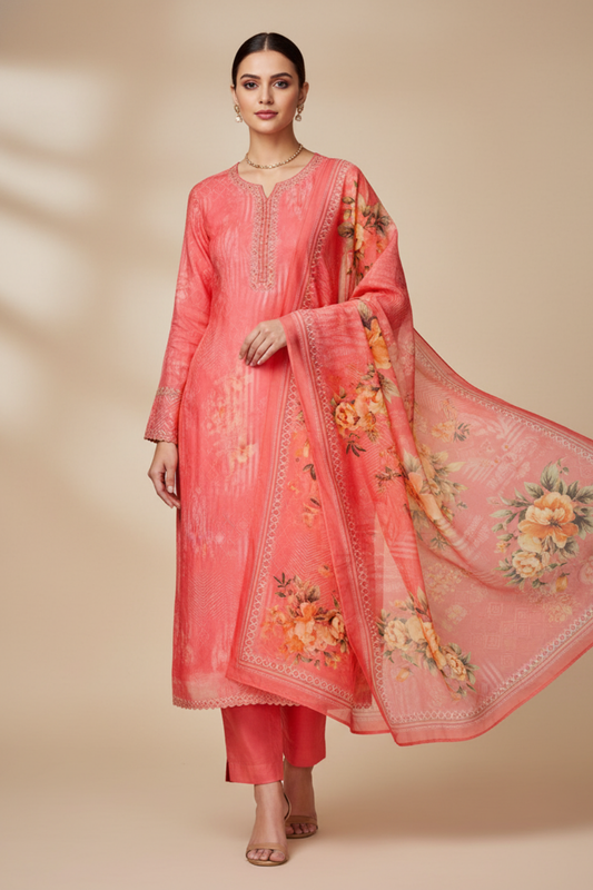 Gajari Crepe Unstitched Salwar Suit With Cotton Dupatta