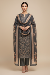 Grey Pashmina Unstitched Salwar Suit With Cotton Dupatta