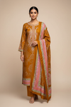 Mustard Pashmina Unstitched Salwar Suit With Pashmina Dupatta