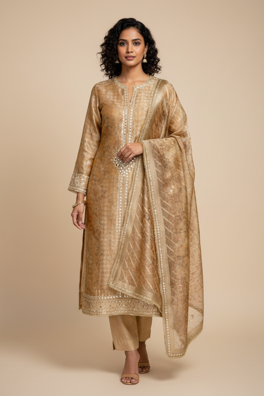 Tussar Organza Unstitched Salwar Suit With Organza Dupatta