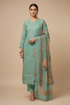 Sea Green Georgette Unstitched Suit With Chiffon Dupatta