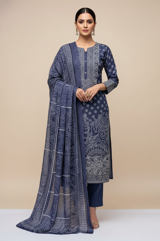 Matelic Grey Pashmina Unstitched Salwar Suit With Pashmina Dupatta
