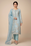 Sky Blue Organza Unstitched Salwar Suit With Organza Dupatta
