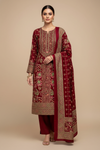 Maroon Pashmina Unstitched Salwar Suit With Cotton Dupatta