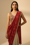 Tussar Maroon Lycra Pre-Draped Designer Saree With Readymade Blouse