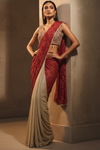 Tussar Maroon Lycra Pre-Draped Designer Saree With Readymade Blouse