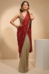 Tussar Maroon Lycra Pre-Draped Designer Saree With Readymade Blouse