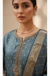Sky Blue Dola Readymade Suit And Pant With Organza Dupatta