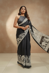 Black Satin Digital Printed Saree With Unstitched Blouse