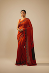 Maroon Satin Digital Printed Saree With Unstitched Blouse