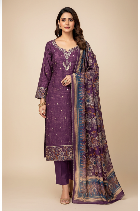 Garnet Cotton Unstitched Salwar Suit With Cotton Dupatta