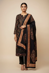 Black Pashmina Unstitched Salwar Suit With Pashmina Dupatta