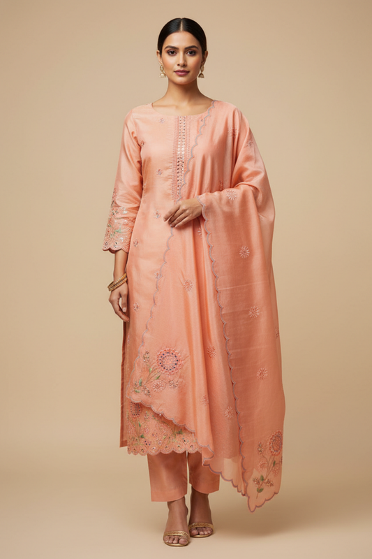 Gajari Crepe Tissue Unstitched Salwar Suit With Tissue Dupatta