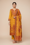 Mustard Pashmina Unstitched Salwar Suit With Pashmina Dupatta