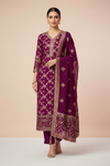 Garnet Dola Unstitched Salwar Suit With Organza Dupatta