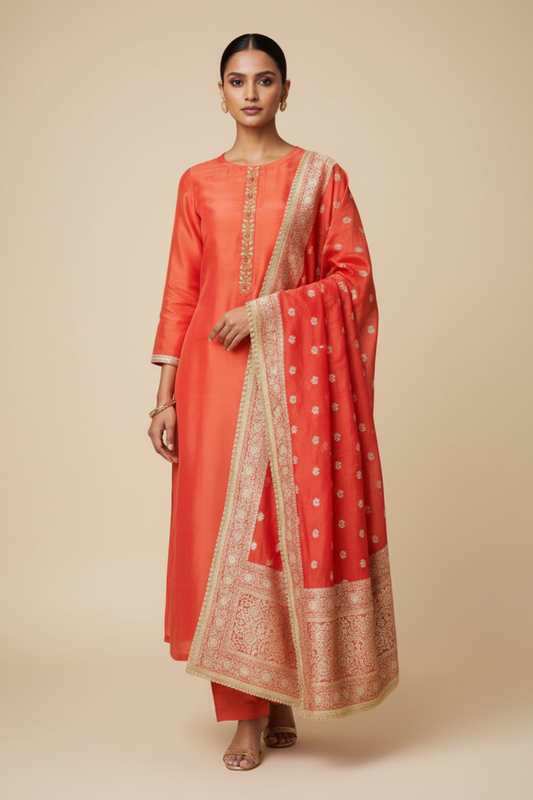 Rani Crepe Tissue Unstitched Salwar Suit With Tissue Dupatta