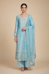 Sky Blue Organza Unstitched Salwar Suit With Chiffon Dupatta