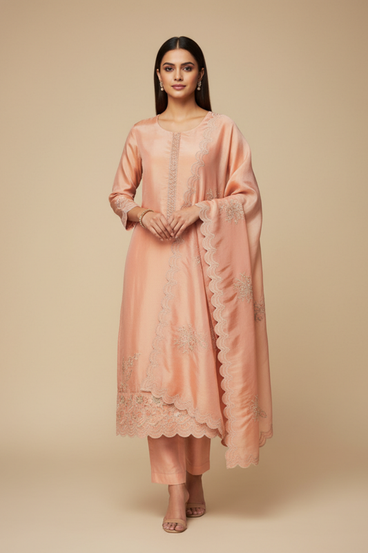 Gajari Crepe Tissue Unstitched Salwar Suit With Tissue Dupatta