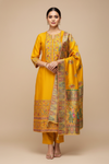 Mustard Organza Unstitched Salwar Suit With Dola Silk Dupatta