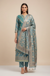 Grey Banarasi Silk Unstitched Salwar Suit With Silk Dupatta