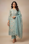 Grey Tissue Unstitched Salwar Suit With Tissue Dupatta