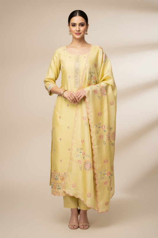 Pista Crepe Tissue Unstitched Salwar Suit With Tissue Dupatta