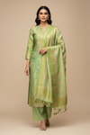 Pista Banarasi Silk Unstitched Salwar Suit With Silk Dupatta