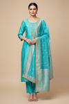 Firozi Crepe Tissue Unstitched Salwar Suit With Tissue Dupatta