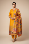 Mustard Organza Unstitched Salwar Suit With Dola Silk Dupatta