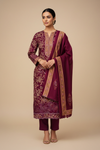 Garnet Pashmina Unstitched Salwar Suit With Pashmina Dupatta