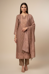 Brown Pashmina Unstitched Salwar Suit With Pashmina Dupatta